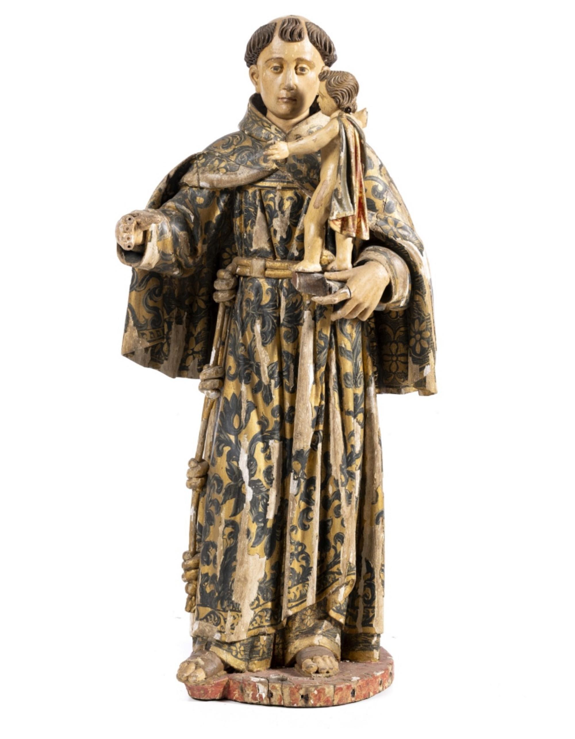 San Antonio con el Niño Jesús, siglo XVIII Hecho a mano en venta