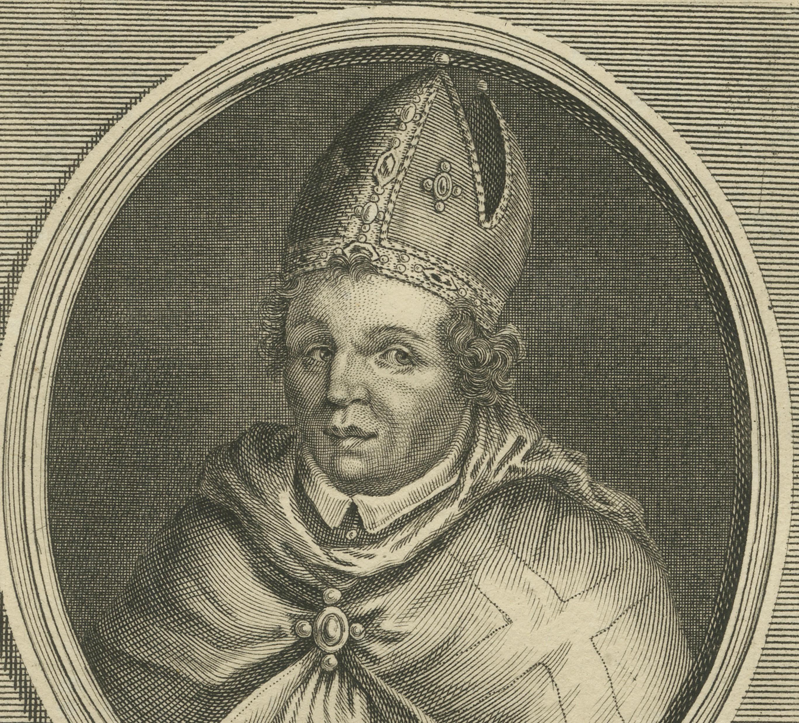 Gravé Saint Arno, évêque de Metz - Gravure religieuse française, vers 1670 en vente