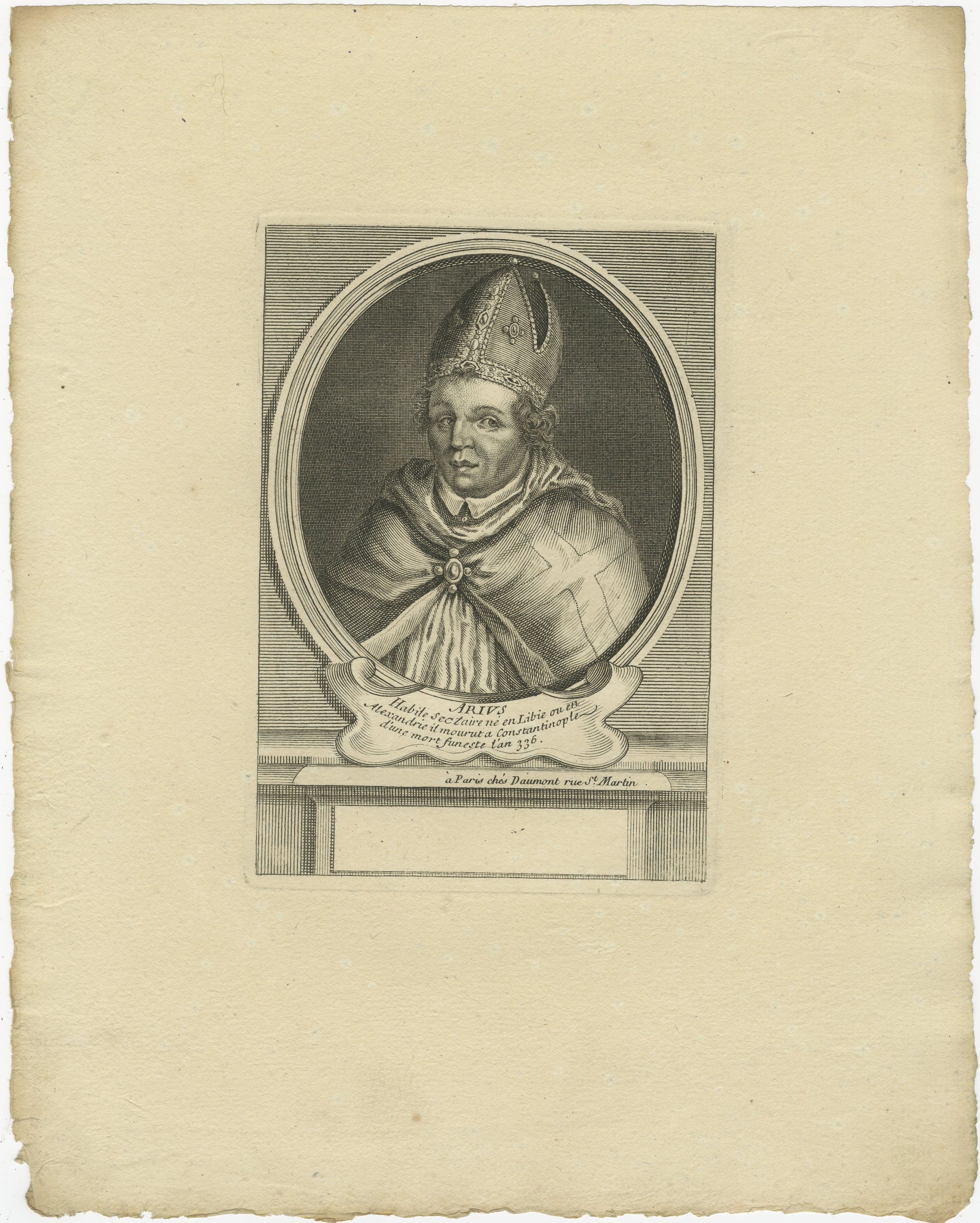 Saint Arno, évêque de Metz - Gravure religieuse française, vers 1670 en vente