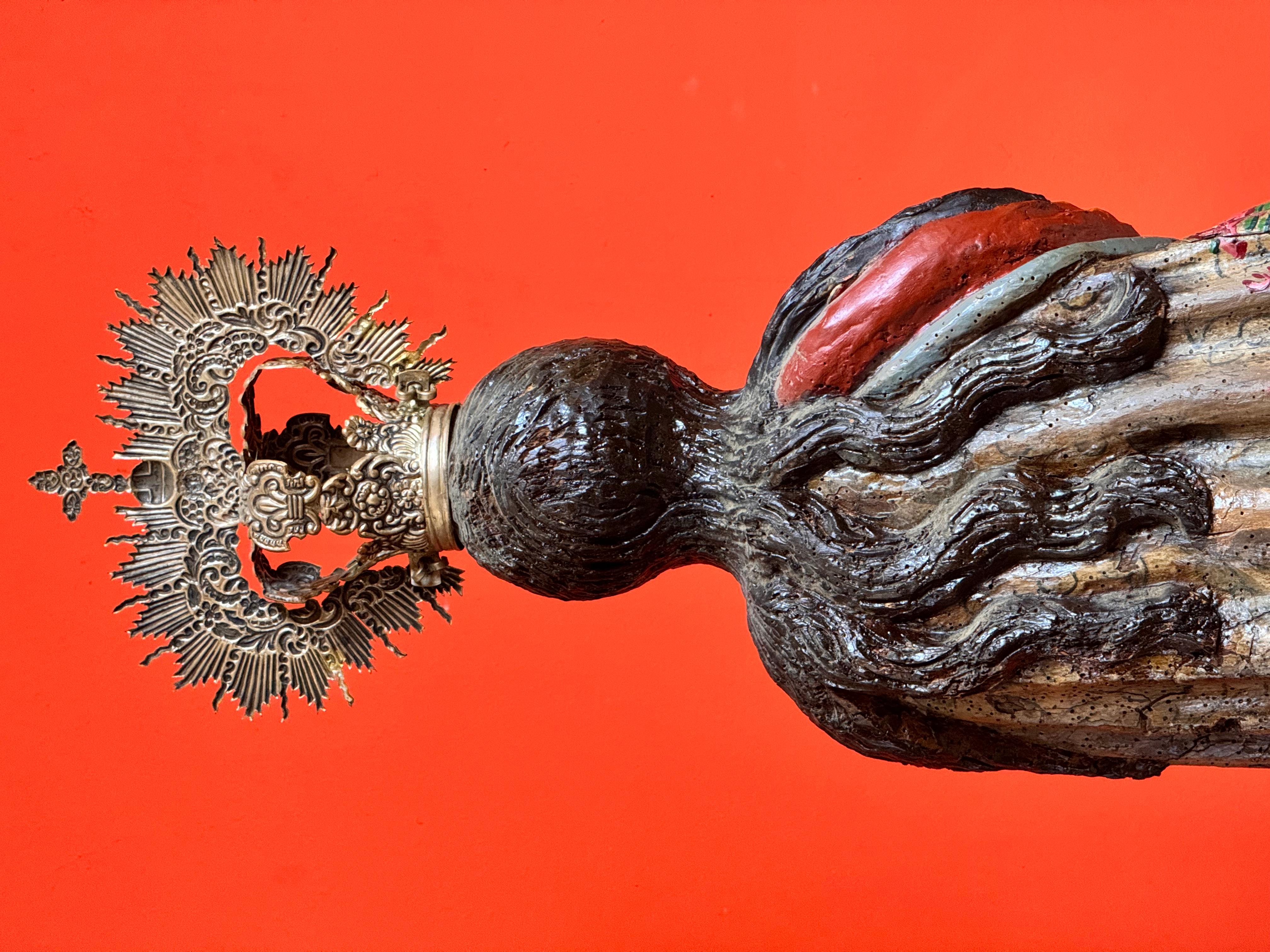 Saint Barbara in carved wood, Renaissance structure (16th-17th century) with lat For Sale 2