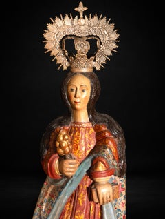Saint Barbara in carved wood, Renaissance structure (16th-17th century) with lat