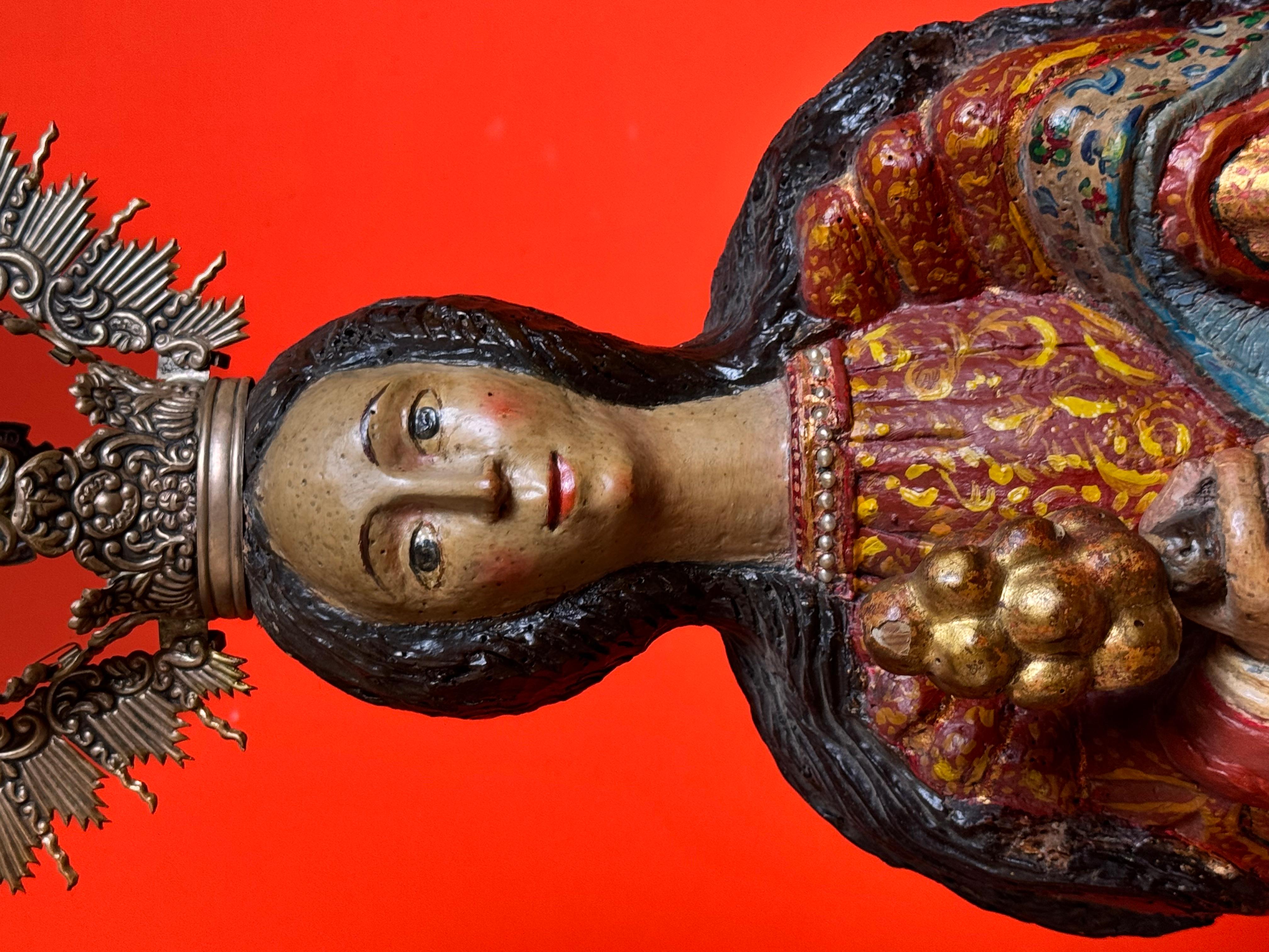 Baroque Saint Barbara in carved wood, Renaissance structure (16th-17th century) with lat For Sale