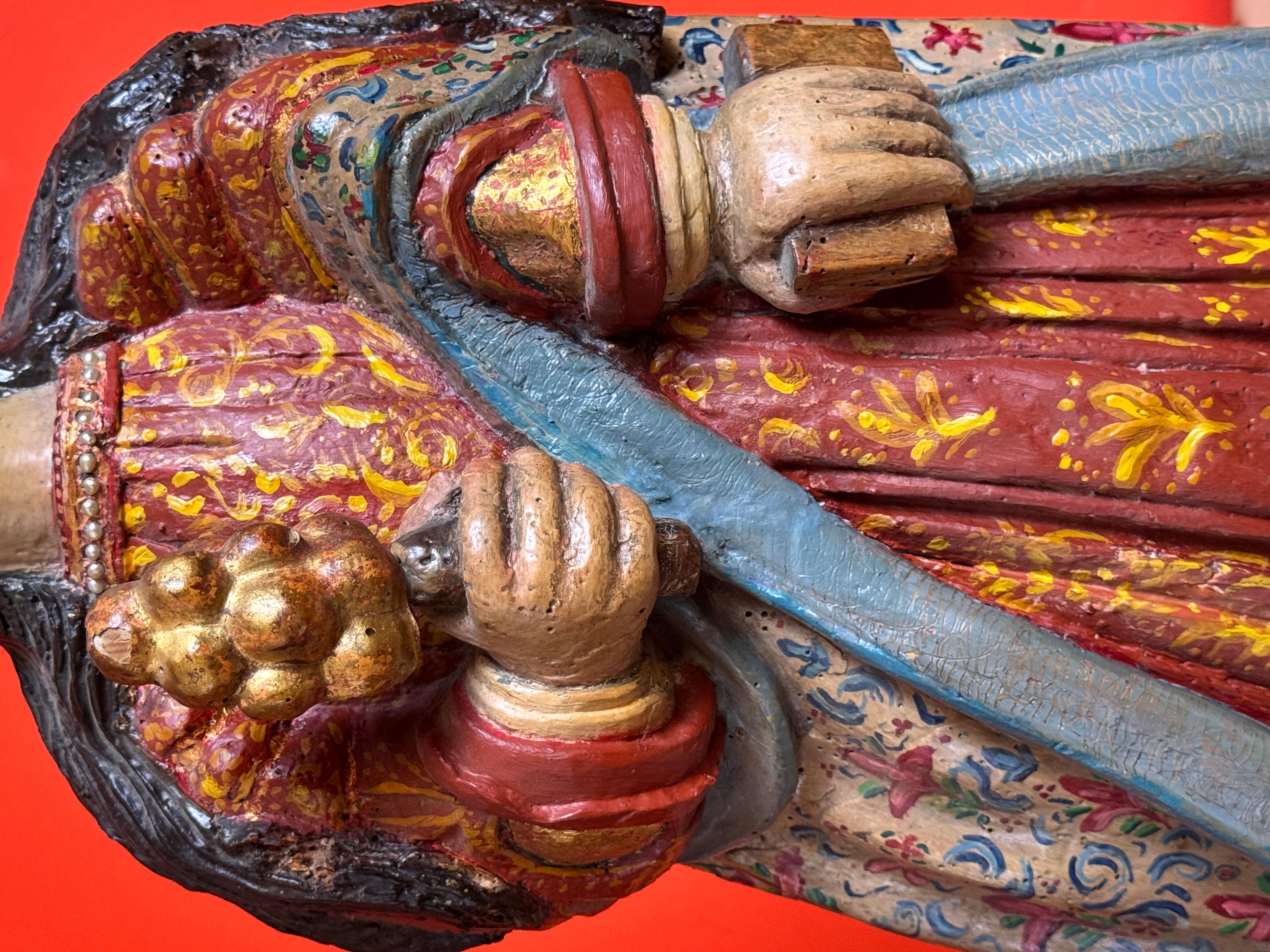 Saint Barbara in carved wood, Renaissance structure (16th-17th century) with lat For Sale 1