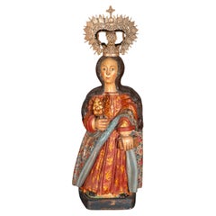 Saint Barbara in carved wood, Renaissance structure (16th-17th century) with lat