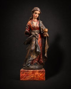Saint Barbara, polychrome wood carving, 18th century, 50 cm