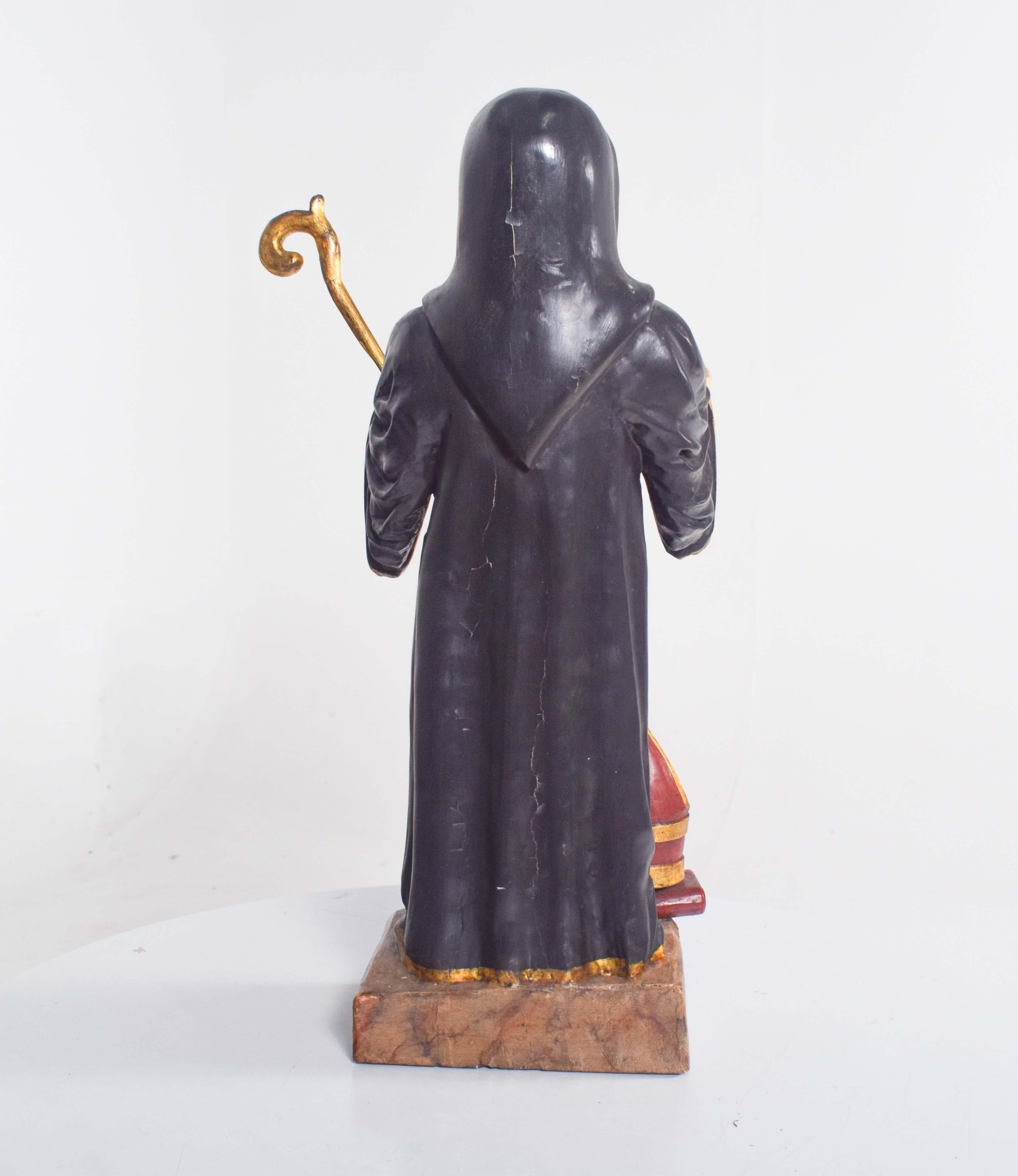 Scultura in legno di San Benedetto in vendita 2