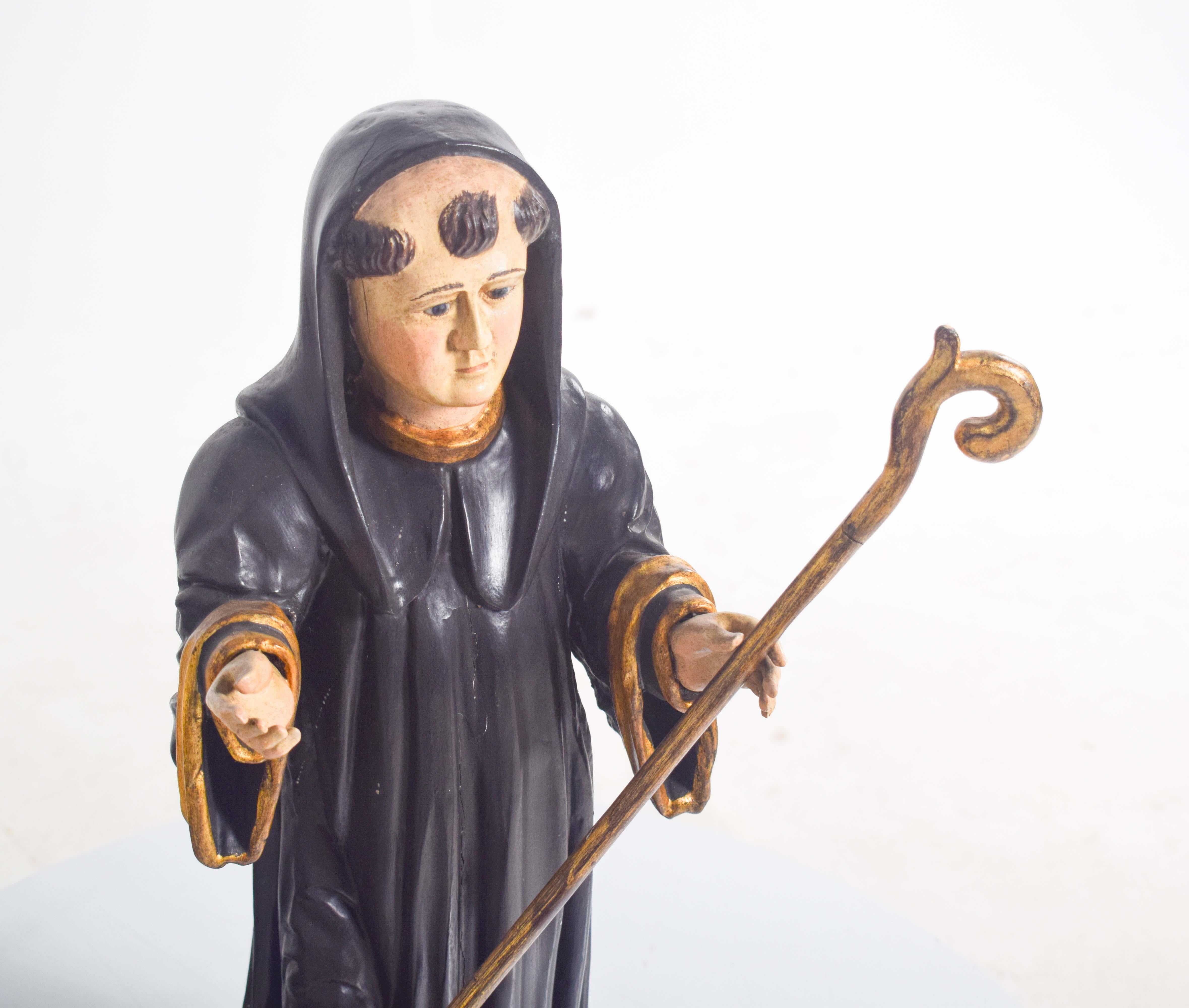 Portoghese Scultura in legno di San Benedetto in vendita
