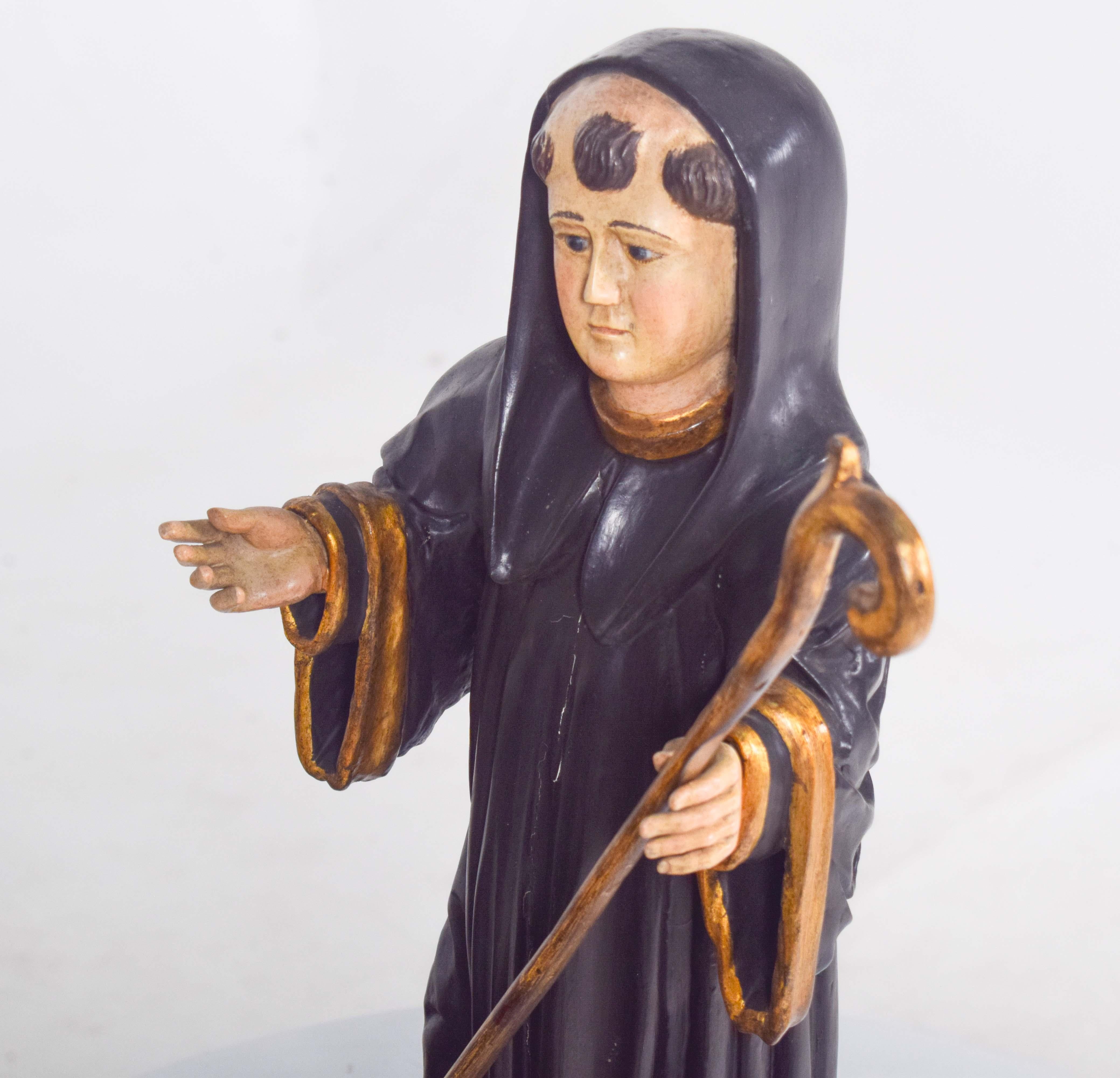 Dipinto a mano Scultura in legno di San Benedetto in vendita