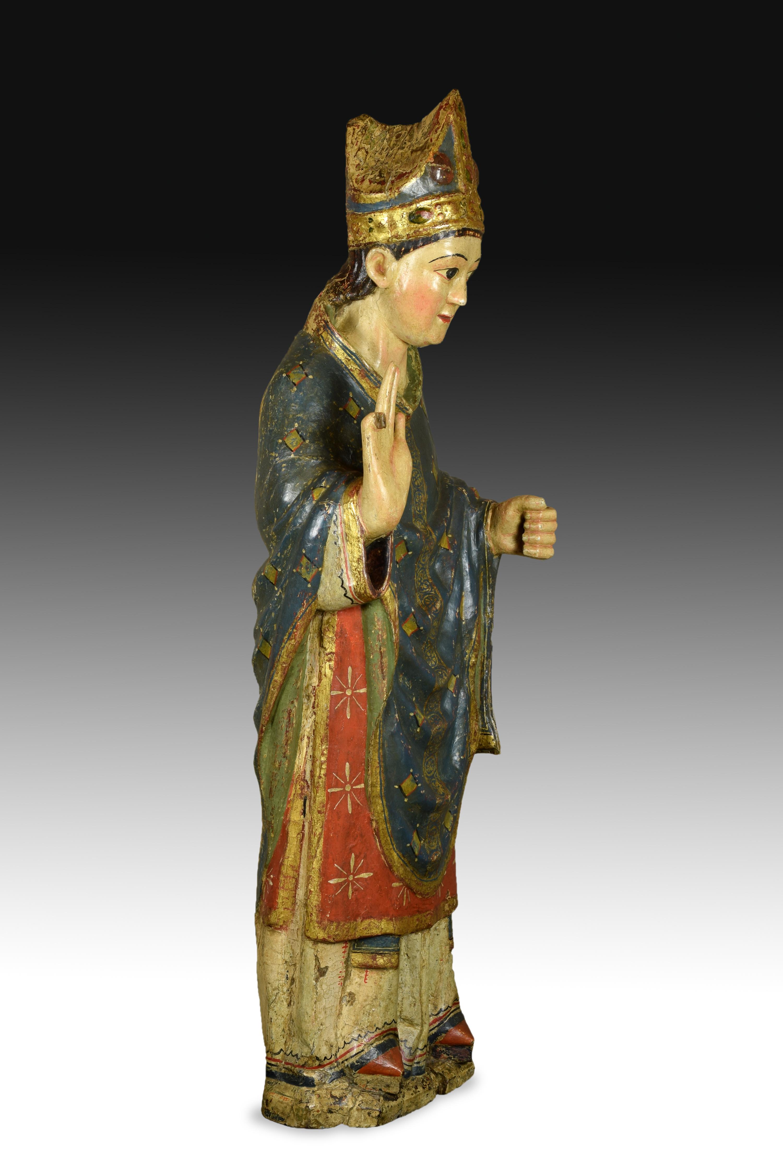 Saint Blaise, sculpté, polychrome et doré, école Castillaine, 14e siècle en vente 6