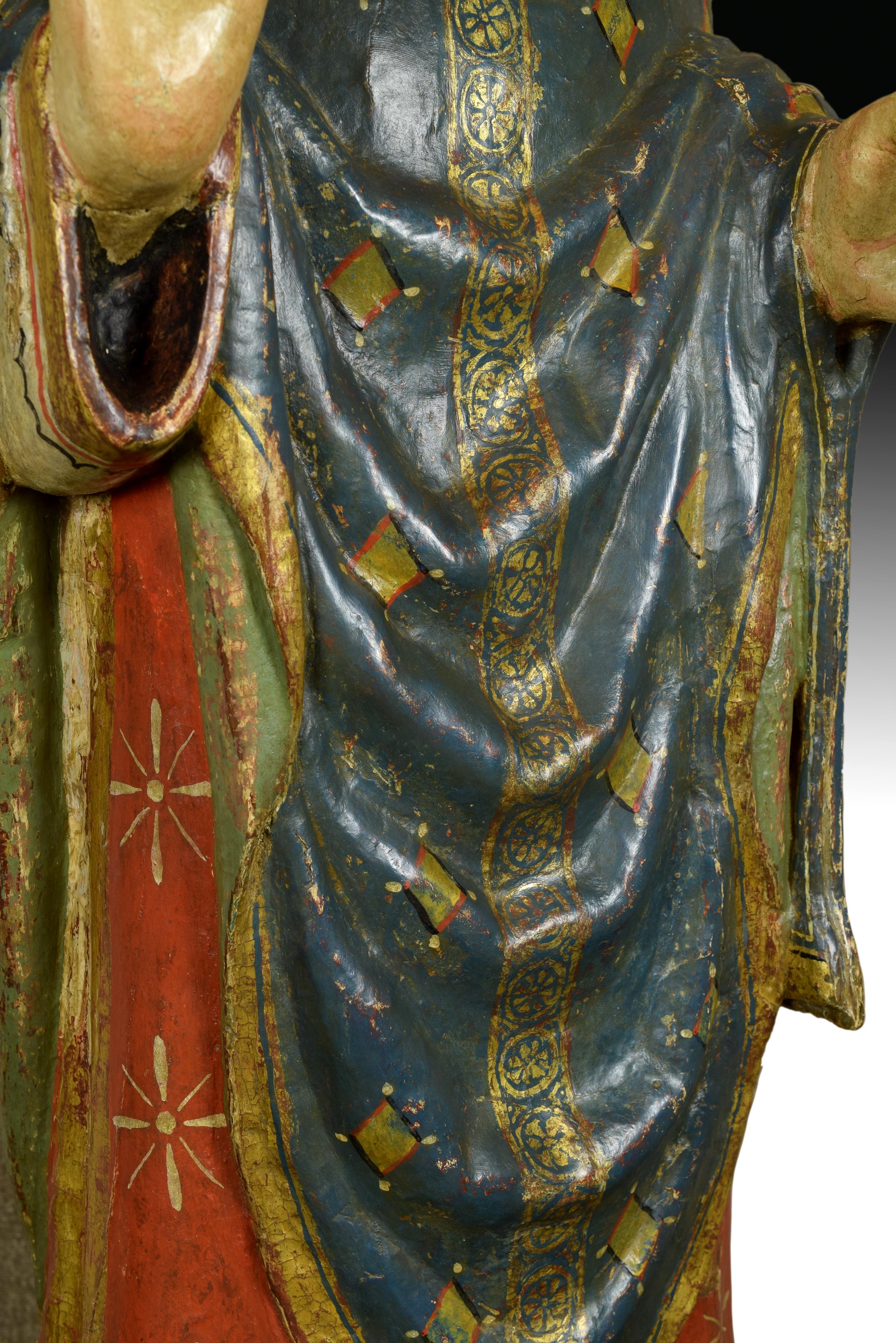 Saint Blaise, Carved, Polychrome and Gilded Wood, Castilian School, 14th Century In Fair Condition For Sale In Madrid, ES