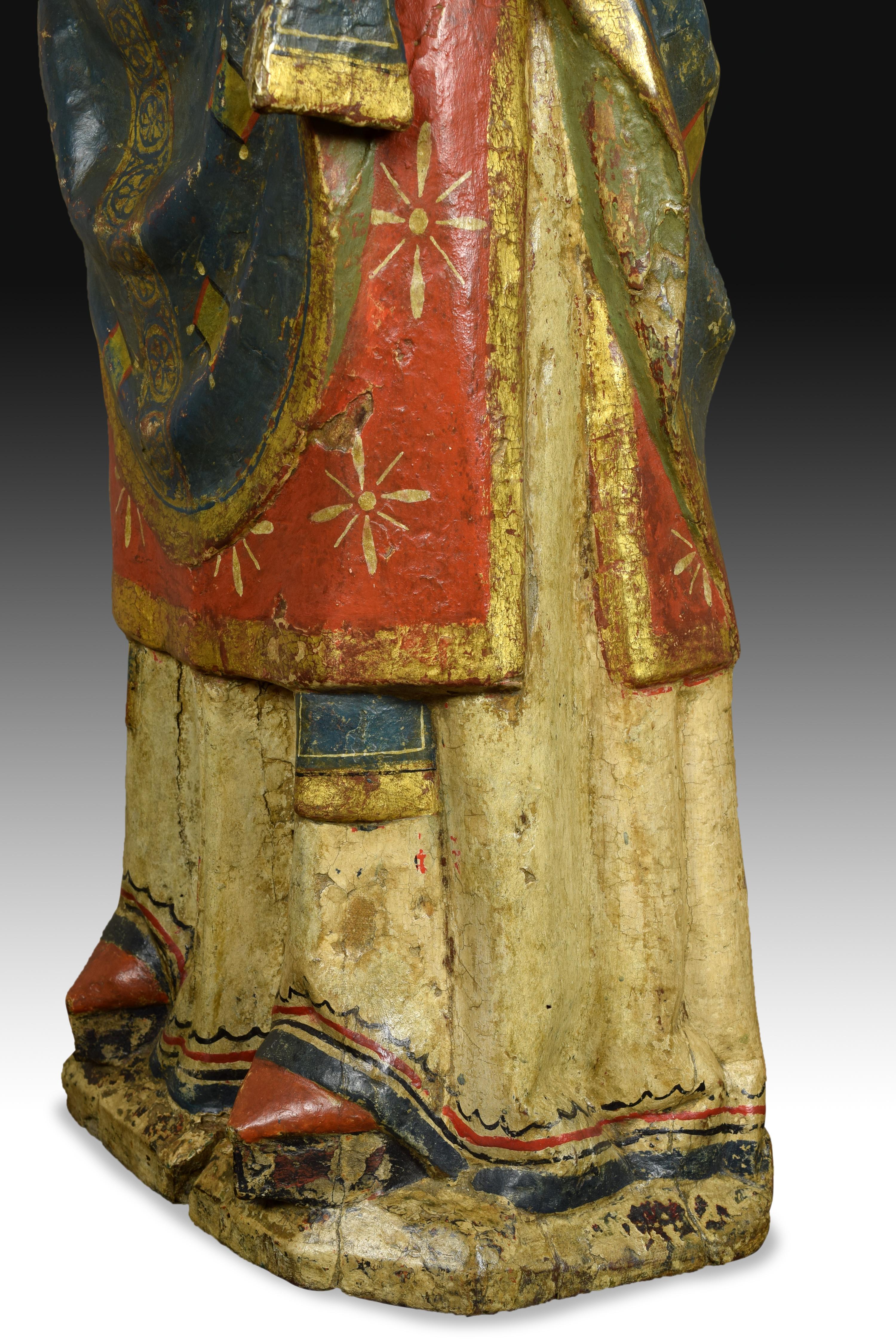 XVIIIe siècle et antérieur Saint Blaise, sculpté, polychrome et doré, école Castillaine, 14e siècle en vente