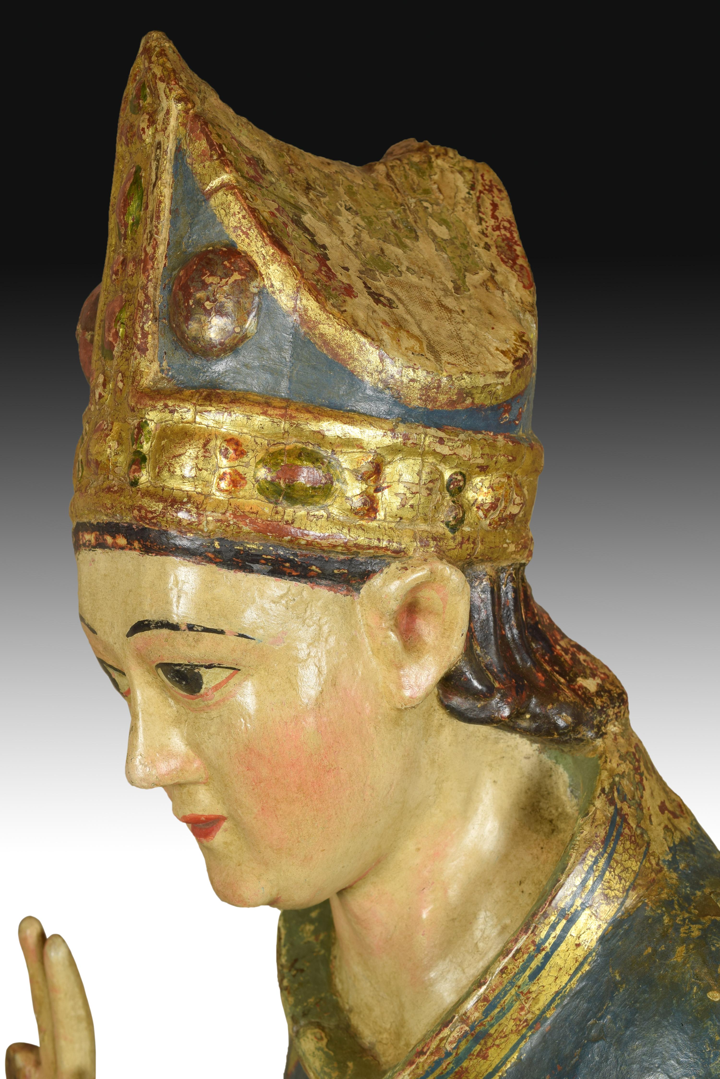 Other Saint Blaise, Carved, Polychrome and Gilded Wood, Castilian School, 14th Century For Sale