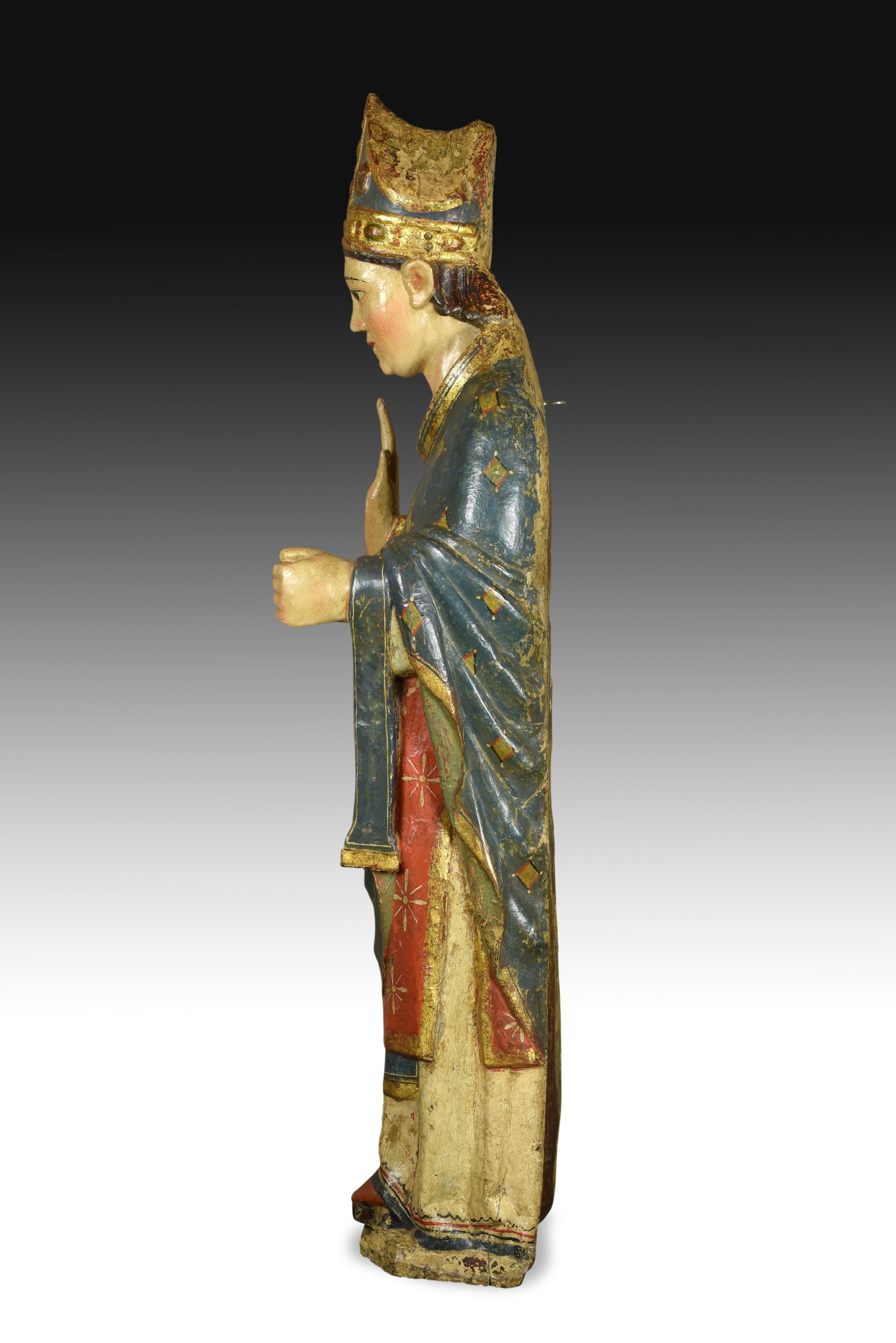 Saint Blaise, sculpté, polychrome et doré, école Castillaine, 14e siècle en vente 2