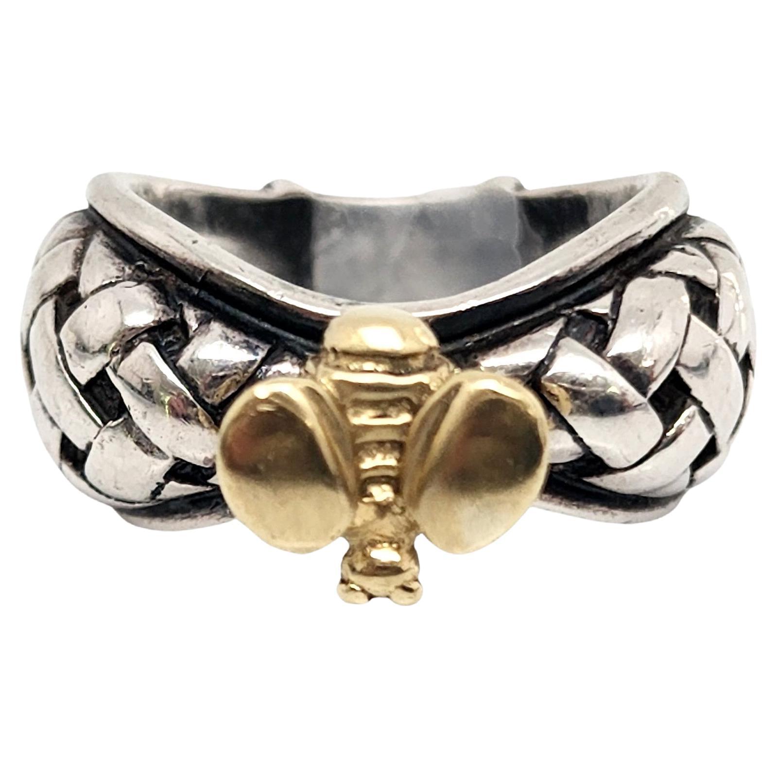 Saint by Sarah Jane Sterling Silver 18K Yellow Gold Allister Bee Ring Size 6 1/2 For Sale