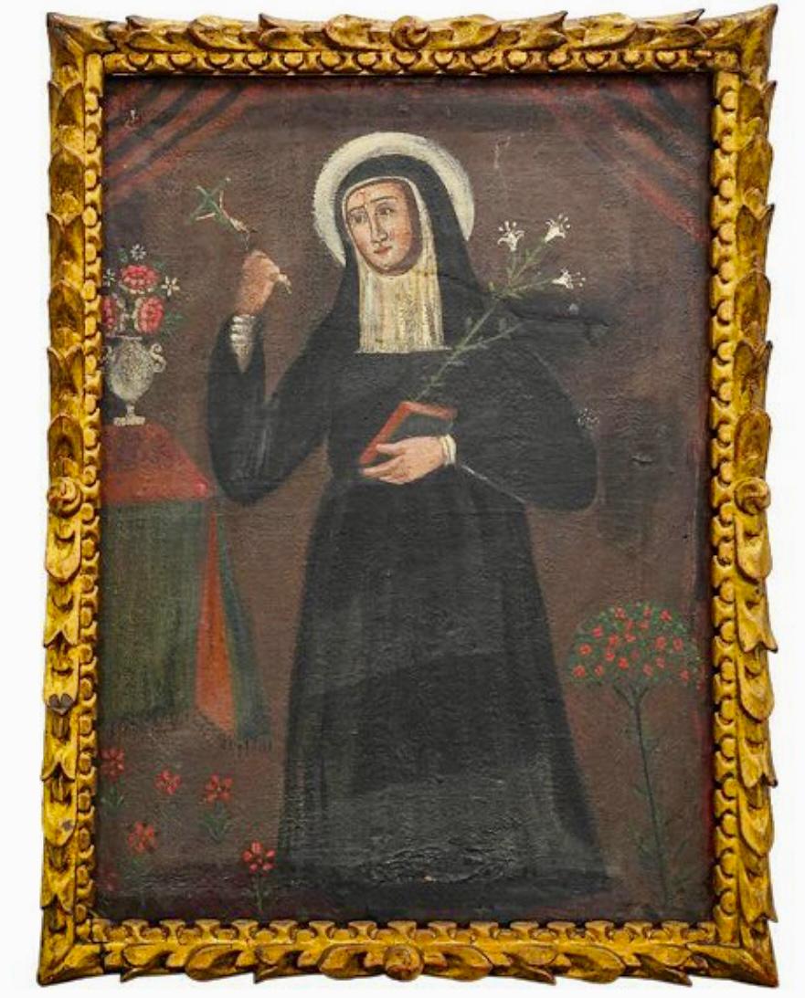 Saint Catherine Of Sienna Oil On Canvas Spanish Colonial Painting For Sale 2
