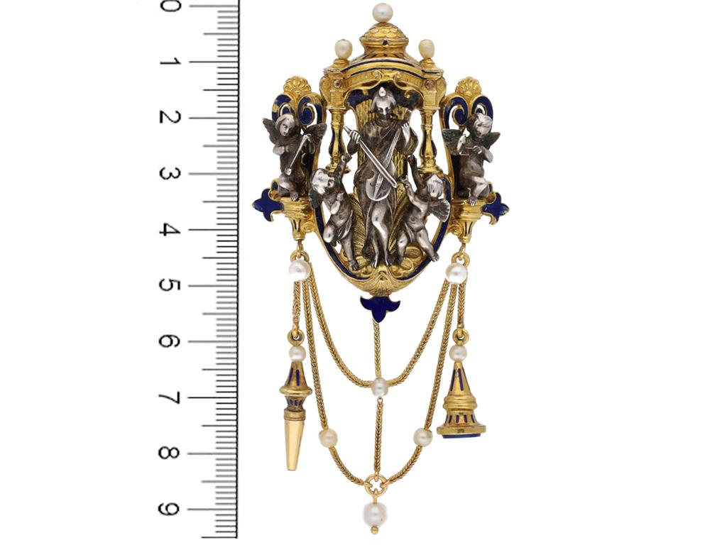 Victorian Saint Cecelia Chatelaine Pendant by Froment-Meurice, French, circa 1850 For Sale