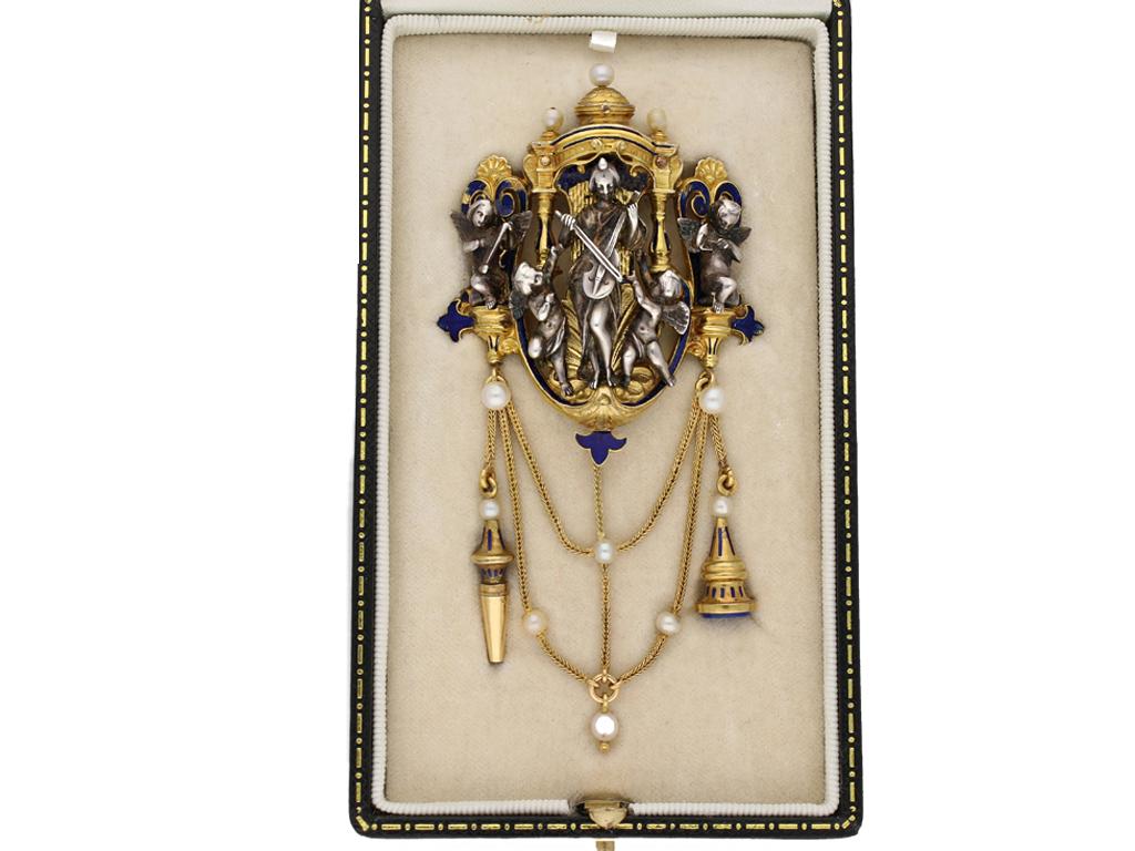 Uncut Saint Cecelia Chatelaine Pendant by Froment-Meurice, French, circa 1850 For Sale