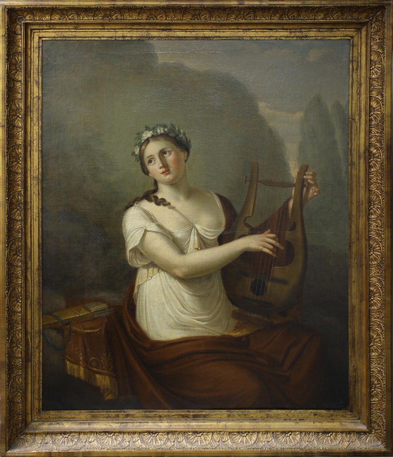 Jean Francois DUCQ ( LEDEGEM 1762 - BRUGES 1829)

Oil on canvas depicting Saint Cecilia playing lyre, end of XVIII th, beginning of XIX th century.
H.47” x W.39” Canvas.
H.54”3/4 x W.47” x D.5” with frame.
XiX th Century Empire gilt frame in