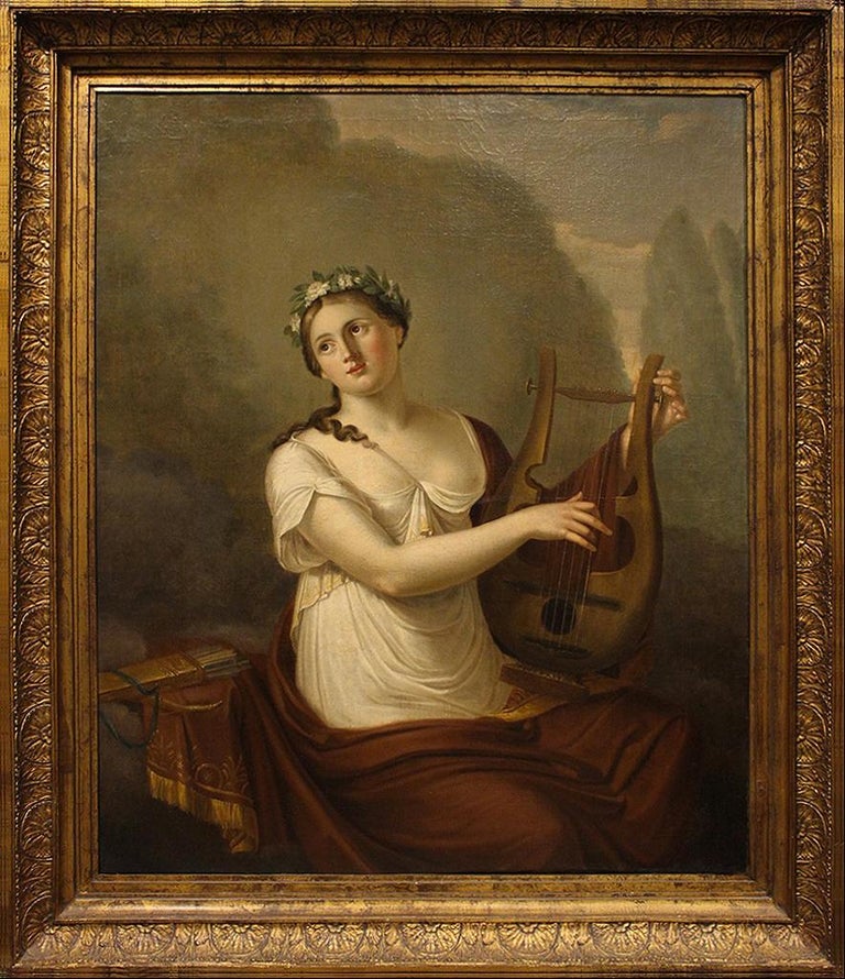 Saint CECILIA - Original Old Master Painting - J.F. DUCQ In Good Condition For Sale In Encino, CA