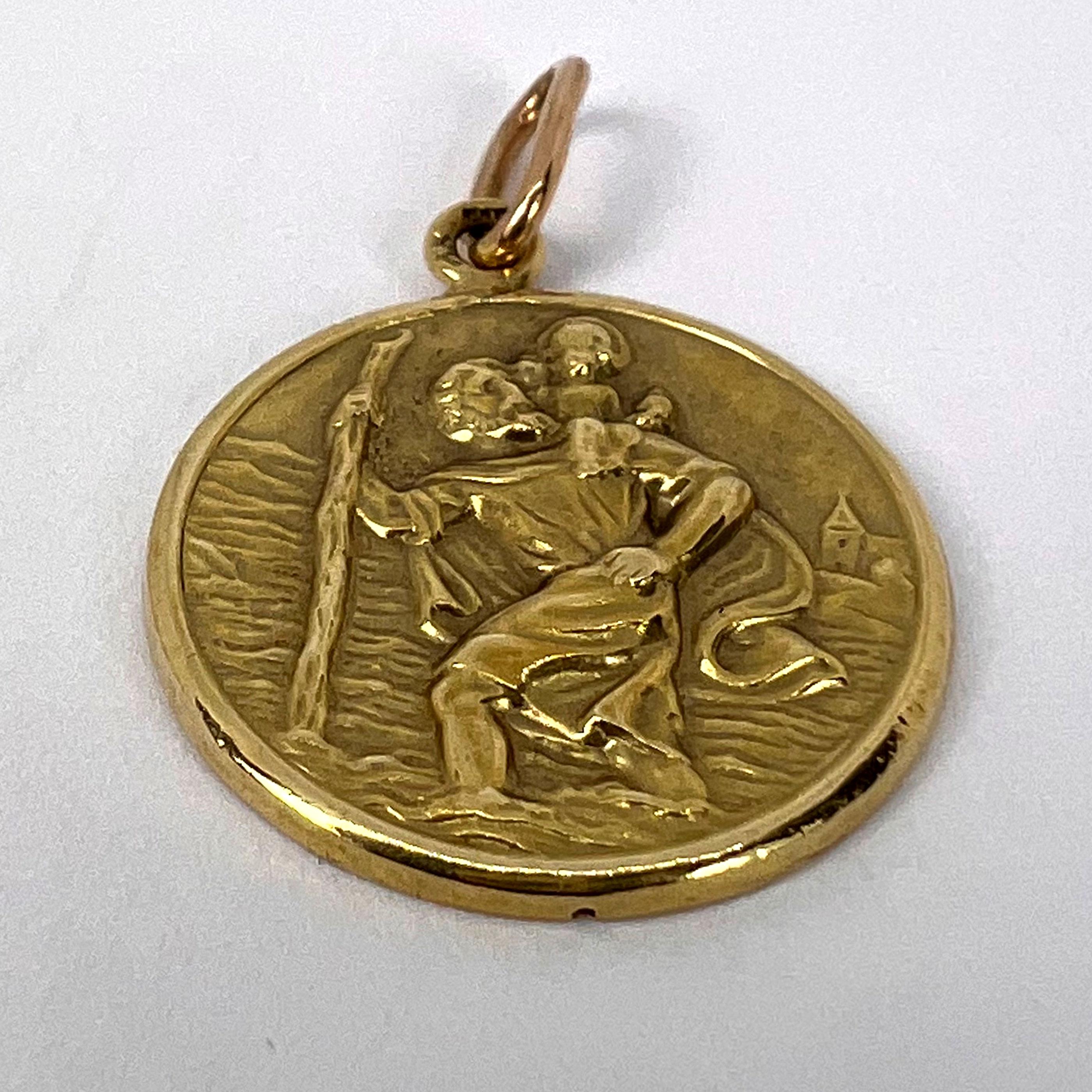 Pendentif breloque Saint Christopher en or jaune 14K  en vente 10