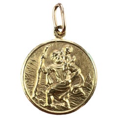 Retro Saint Christopher 14K Yellow Gold Charm Pendant 