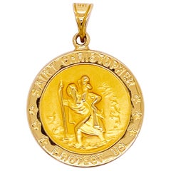 Saint Christopher Medal, 14 Karat Gold, Saint Christopher Pendant, Catholic
