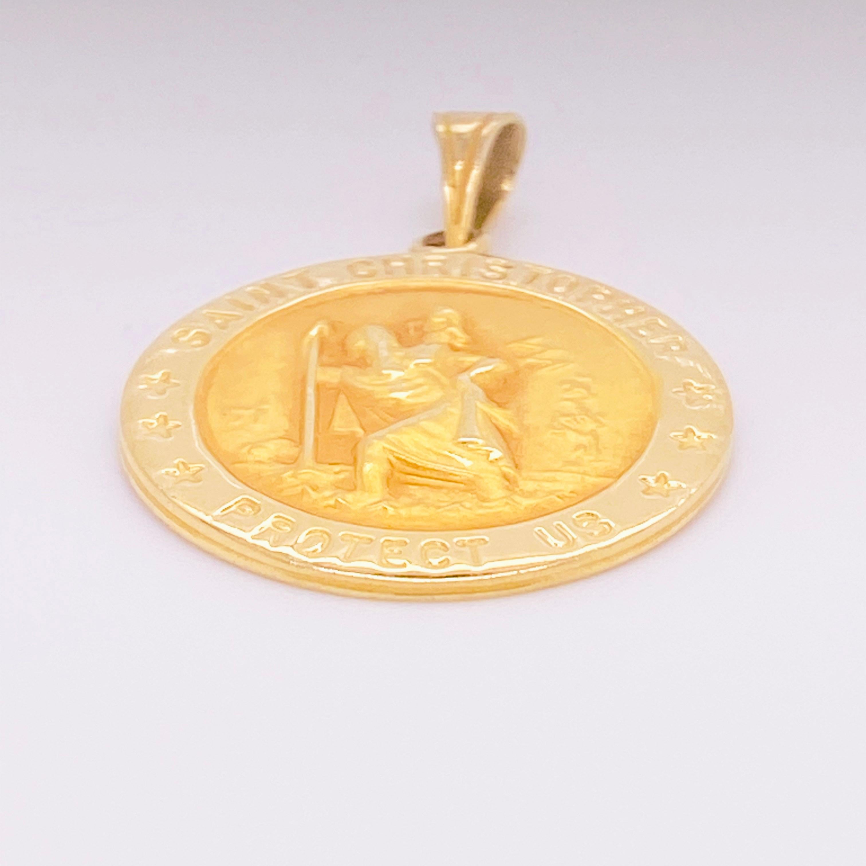 Artisan Médaille Saint Christopher, or 14 carats, pendentif Saint Christopher, catholique en vente