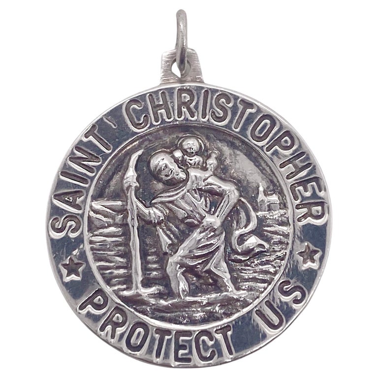 Saint Christopher Pendant, Sterling Silver Religious Medal 925 Sterling Silver at 1stDibs