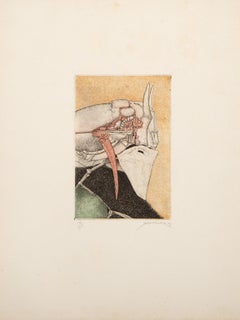 Horse Head, Surrealist Etching and Aquatint by Saint Clair Cemin