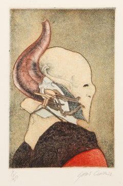 Figura enmascarada, aguafuerte y aguatinta surrealistas de Saint Clair Cemin