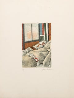 Nude Woman in Bed, Surrealist Etching and Aquatint by Saint Clair Cemin