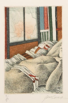 Mujer desnuda en la cama, aguafuerte y aguatinta surrealistas de Saint Clair Cemin