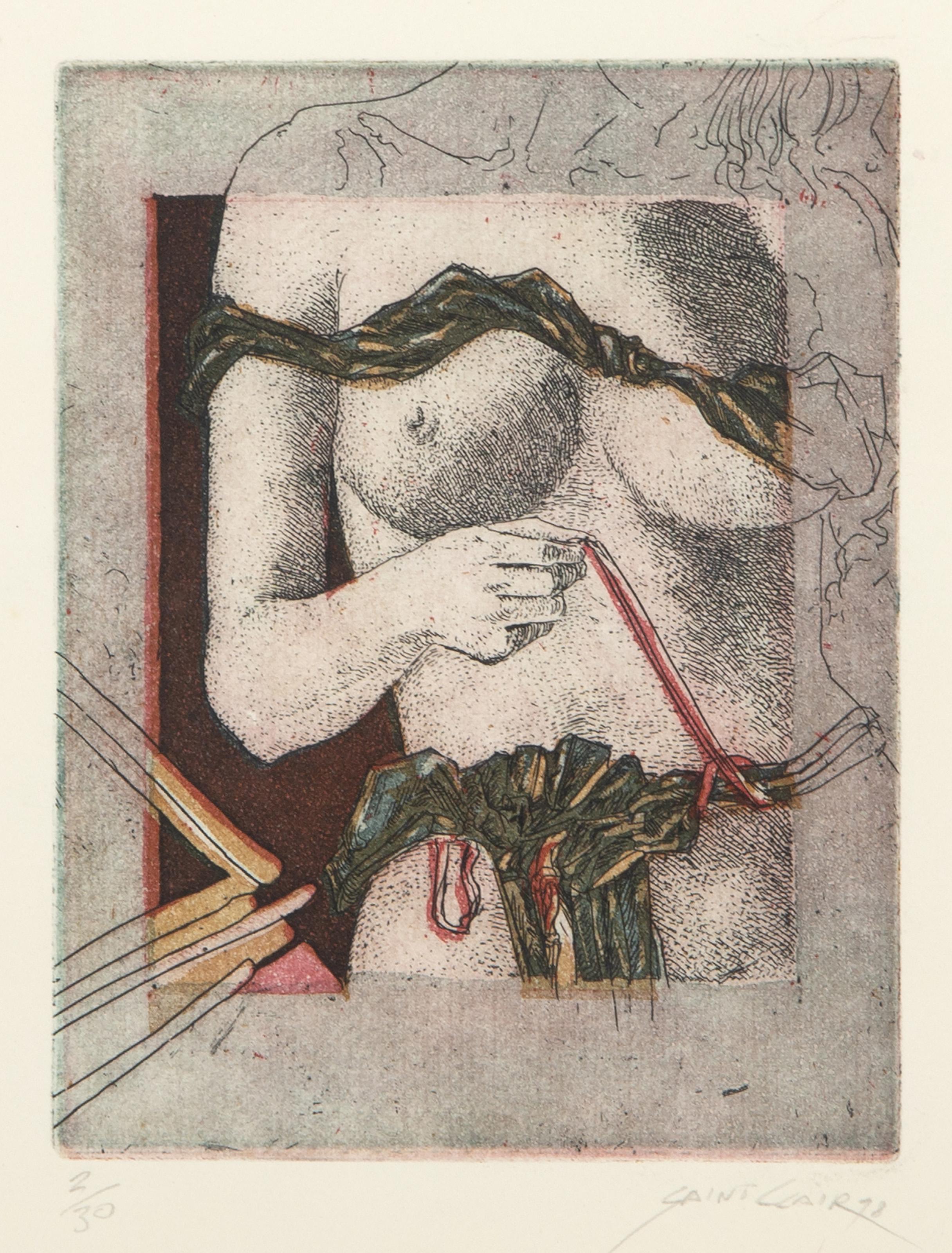  Saint Clair Cemin, brasileño (1951 - ) -  Dentro de ti IV, Año: 1978, Medio: Aguafuerte y Aguatinta sobre Arches, firmado, numerado y fechado a lápiz, Edición: 2/30, Tamaño de la imagen: 5,75 x 4,5 pulgadas, Tamaño: 12,75 x 9,5 pulgadas (32,39 x