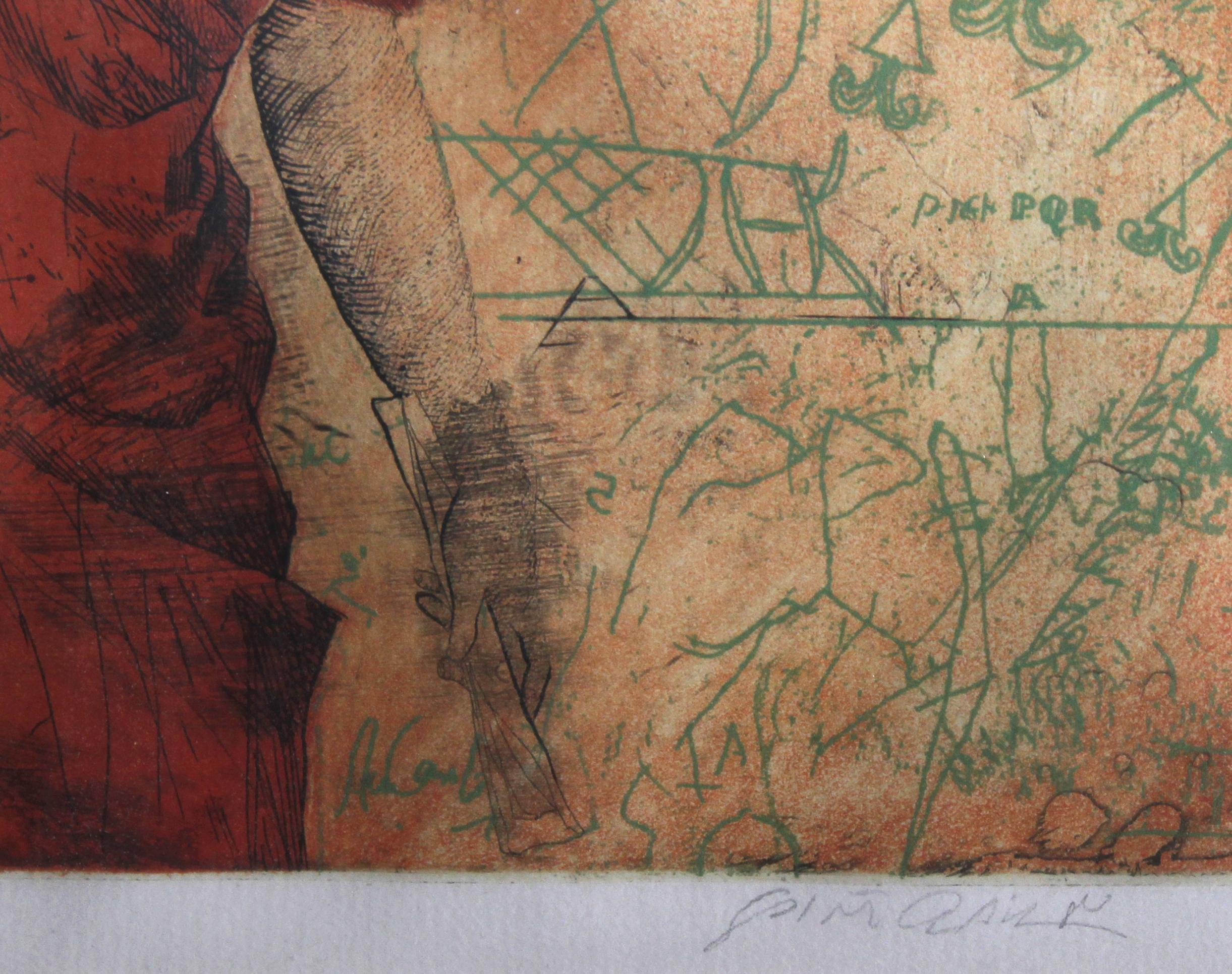 Femme en rouge, gravure et aquatinte contemporaines signées de Saint Clair Cemin en vente 1