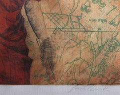 Frau in Rot, signierte zeitgenössische Radierung und Aquatinta von Saint Clair Cemin