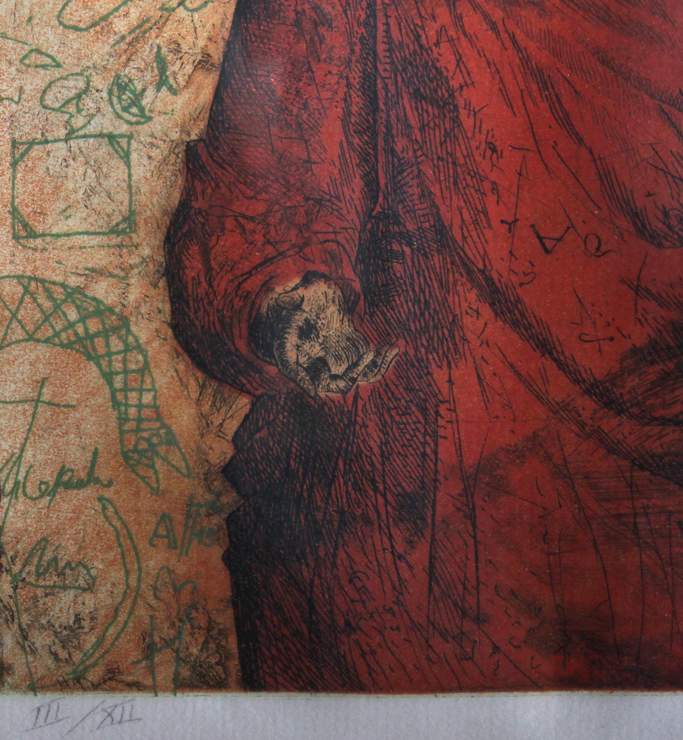Woman in Red, Etching and Aquatint by Saint Clair Cemin For Sale 1