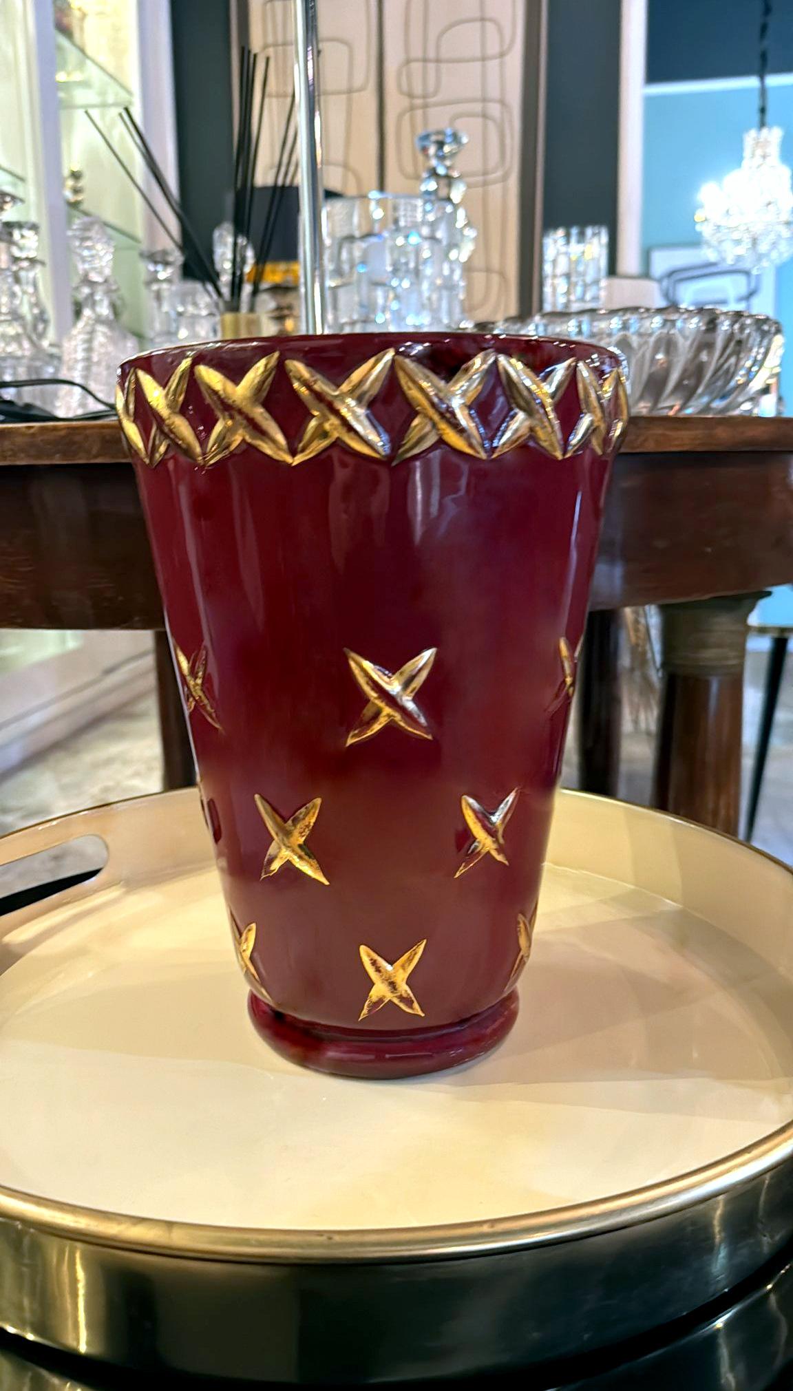 Saint Clement Blanche Letalle French Art Deco Vase In Ceramic And Pure Gold For Sale 11