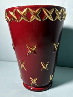 Vase Art déco français Saint-Clément Blanche Letalle en céramique et or pur