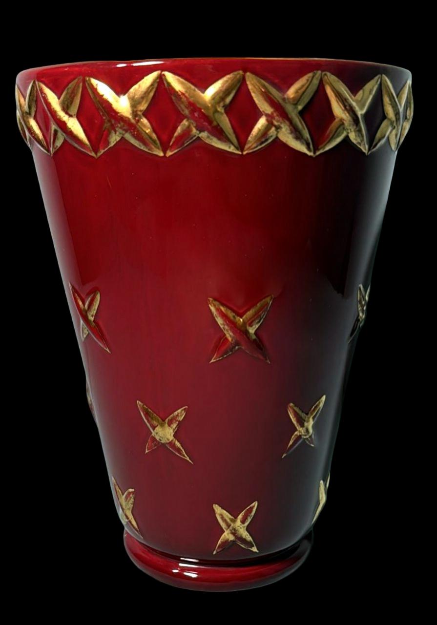 Hand-Crafted Saint Clement Blanche Letalle French Art Deco Vase In Ceramic And Pure Gold For Sale