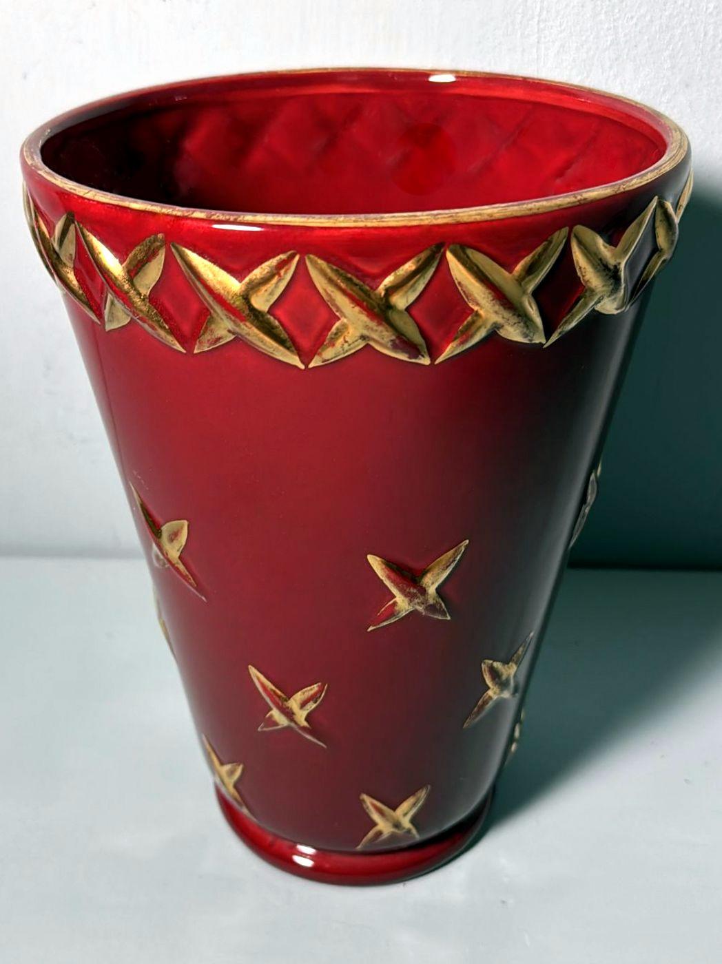 Saint Clement Blanche Letalle French Art Deco Vase In Ceramic And Pure Gold In Good Condition For Sale In Prato, Tuscany