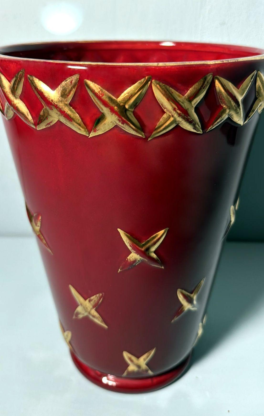 20th Century Saint Clement Blanche Letalle French Art Deco Vase In Ceramic And Pure Gold For Sale