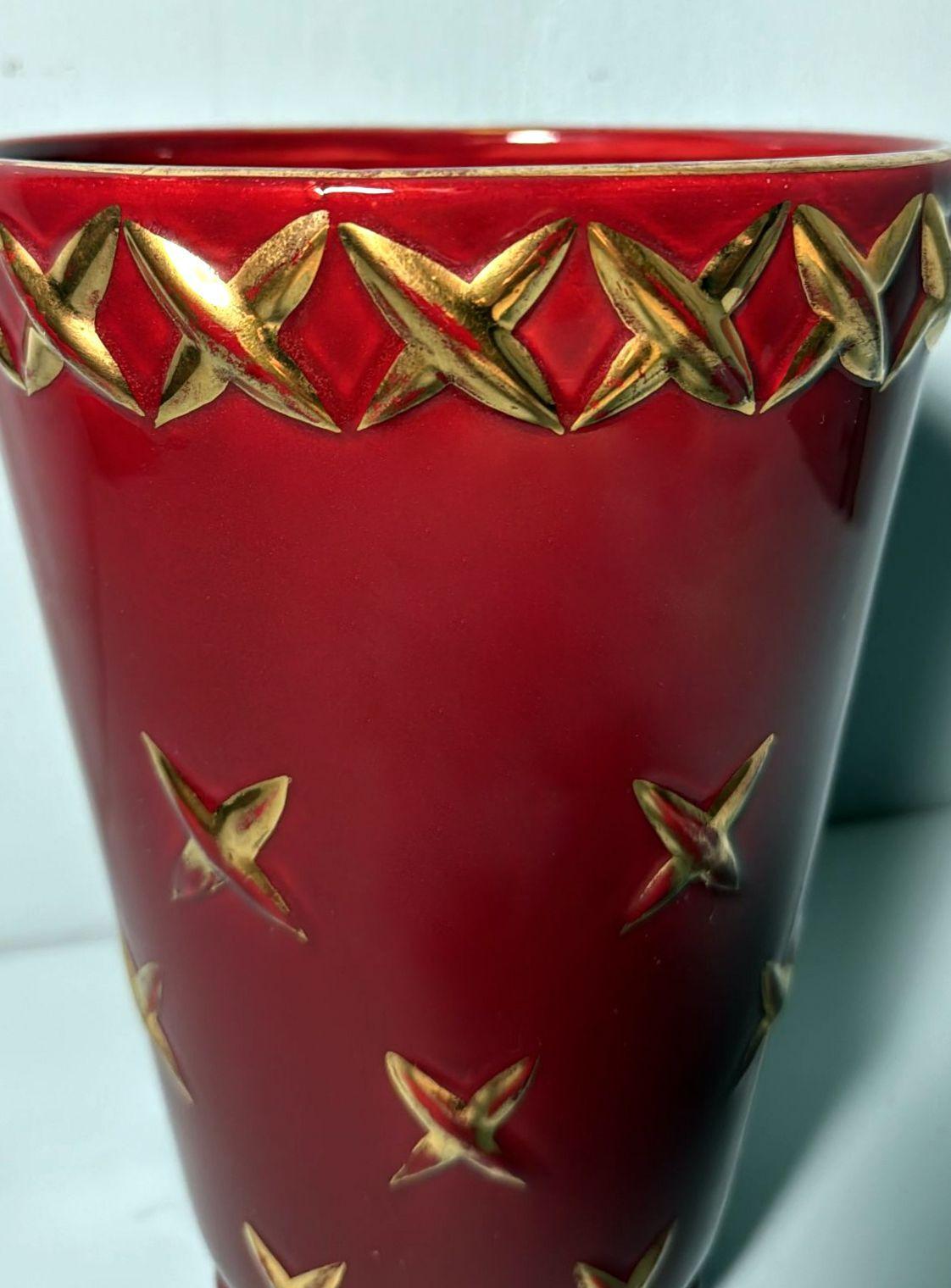 Saint Clement Blanche Letalle French Art Deco Vase In Ceramic And Pure Gold For Sale 1