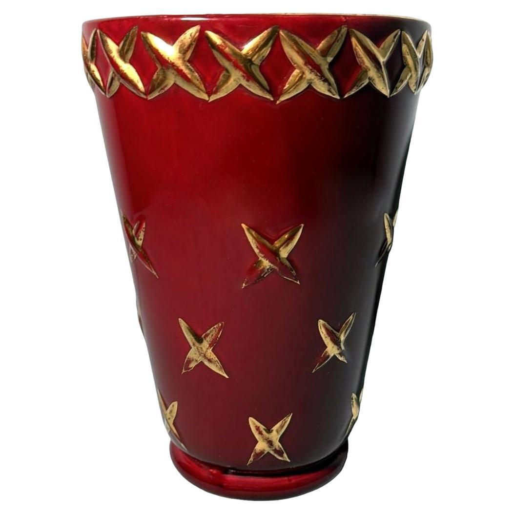 Vase Art déco français Saint-Clément Blanche Letalle en céramique et or pur