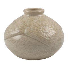 Saint Clement France 1930s Art Deco Crackle Glaze Ceramic Vase