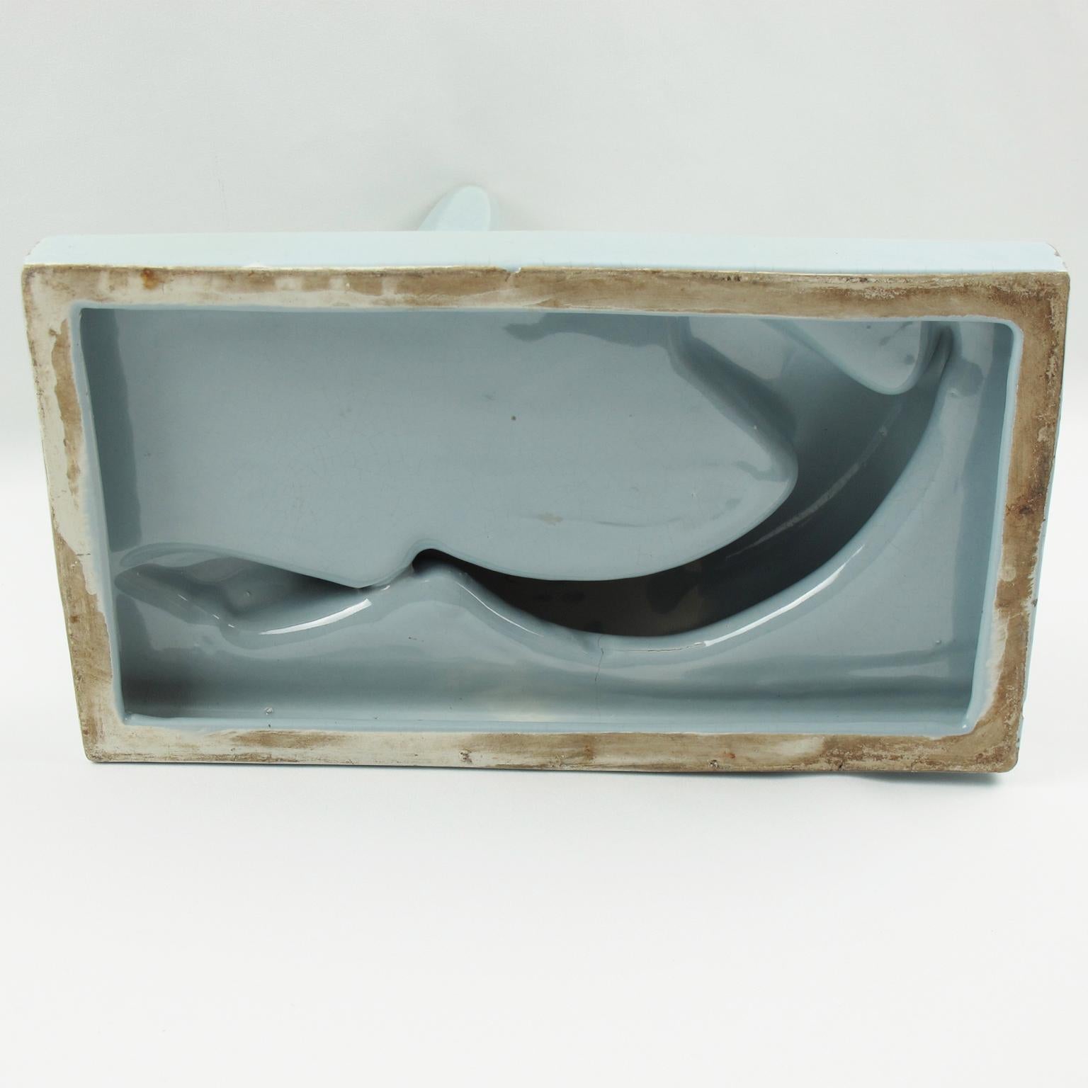 Saint Clement France Art Deco Cubist Blue Crackle Ceramic Seal Sculpture For Sale 2