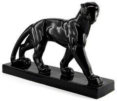 Saint-Clement French Art Deco Ceramic Black Panther, 1930s