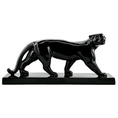 Vintage Saint-Clement French Art Deco Ceramic Black Panther, 1930s