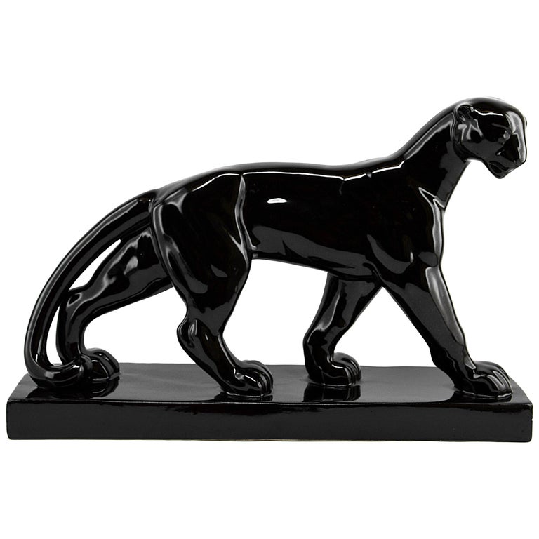 Statue de panthère noire en céramique