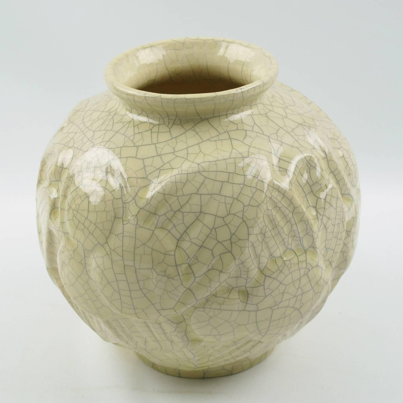 Saint Clement French Art Deco Crackle Glaze Ceramic Vase 1