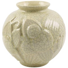 Saint Clement French Art Deco Crackle Glaze Ceramic Vase
